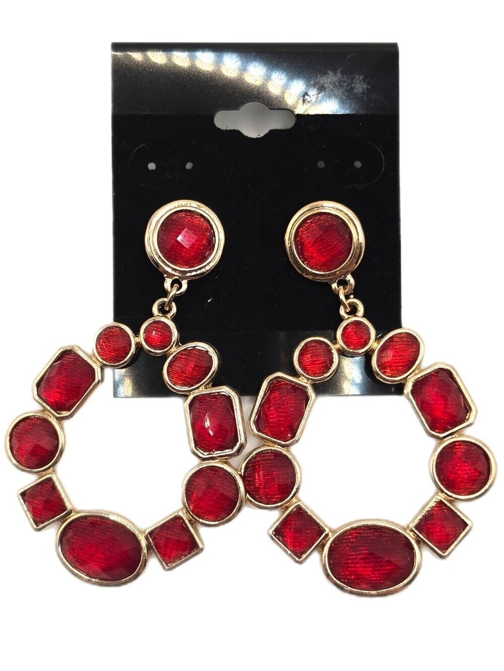 Gold-Toned Red Statement Hoop Earrings